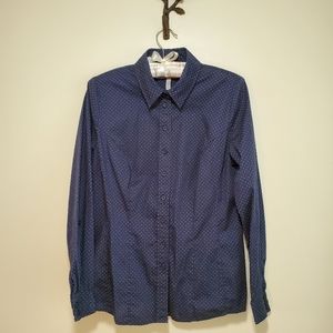 Bravissimo long sleeve blouse navy blue with polka dots, size 14 really curvy